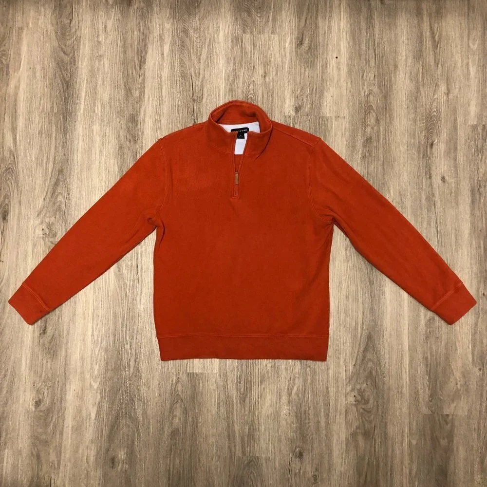 Lands' End Men's Size Medium Quarterzip Sweater Pumpkin Orange Half Zip Pullover